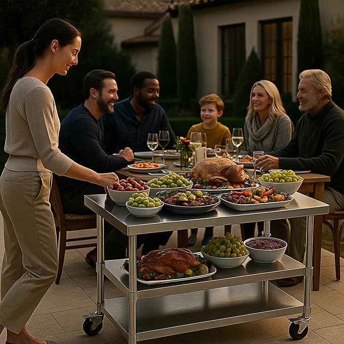 Stainless Steel Table with Wheels for Food Preparation and Work, Multi-Size Optional, Three-Layer Variable Two-Layer Metal Commercial Workbench Outdoor, Restaurant, Kitchen (51" Lx32 Wx34 H)
