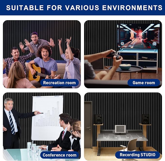 2 Pack Acoustic Foam Panels, 2" X 24" X 48" Wedge Soundproof Studio Foam for Walls,Sound Absorbing Panels, Sound Insulation for Studio, High Density Fireproof Studio Wedges (Black, 2 Pack)