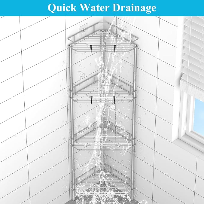 HuggieGems Metal Floor Standing Corner Shower Caddy, 4 Tier - Image 6