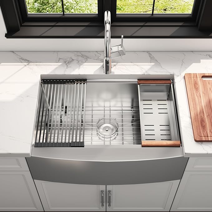 30 Inch Workstation Farmhouse Kitchen Sink 16 Gauge Stainless Steel Undermount Apron Front Sinks with Accessories Combo 30" x 21" x 10"