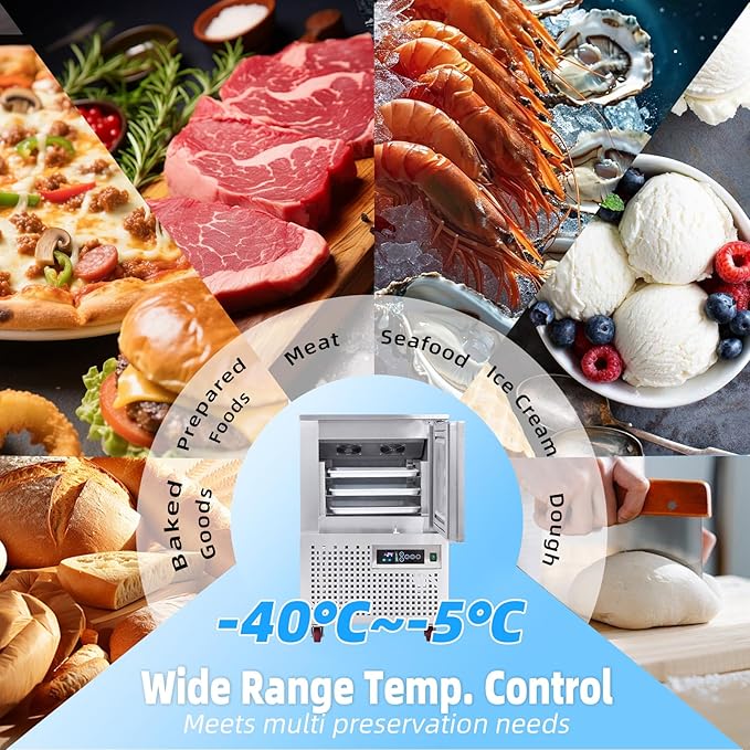 Commercial Blast Chiller 3 Trays, Shock Freezing Blast Chiller & Freezer Heavy Duty, Flash Freezer for Ice Cream, Seafood, Desserts, Meat-Lowest Temperature -40°C