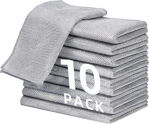 10 Pack Extra Large Non Scratch Wire Dishcloths, 30x30cm Double-Layer Silver by LikGuest