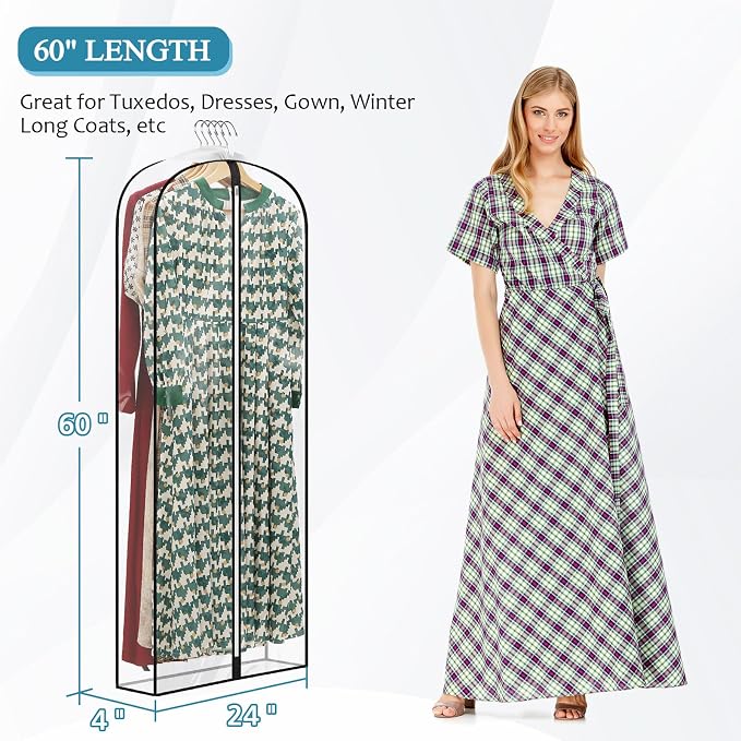 60" All Clear Dress Bags for Gowns Long, Womens Dress Garment Bag - Image 5
