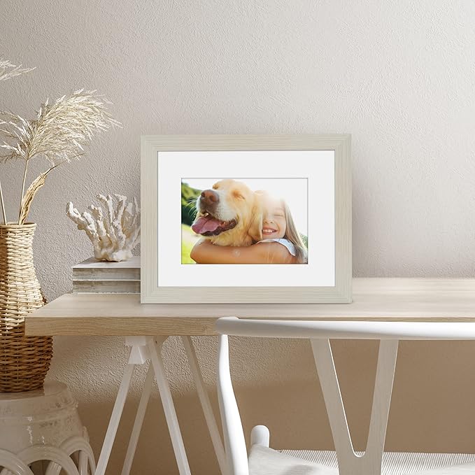 Americanflat 8x10 Picture Frame with Shatter-Resistant Glass - Use as 5x7 Frame with Mat or Display 8x10 Photo Without Mat - Signature Collection - Picture Frames for Tabletop and Wall - Light Wood