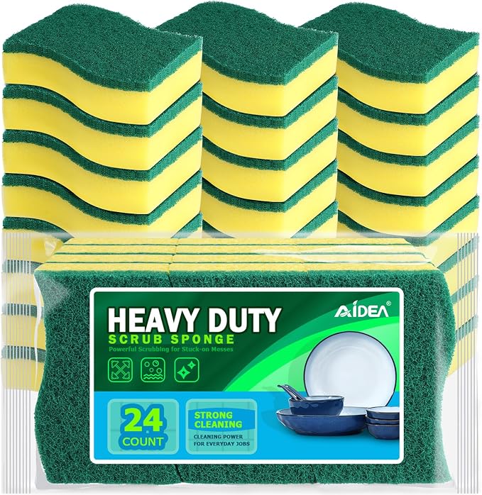 AIDEA Sponges Kitchen, 24-PK Heavy Duty Dish Sponges Kitchen, Scrub Sponges | by AIDEAHOME