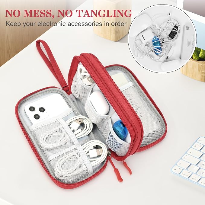 FYY Electronic Organizer, Travel Tech Pouch Bag, Cable Organizer Red | Wrist - Image 5