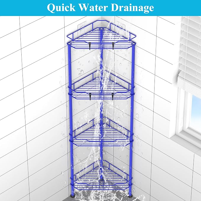 HuggieGems Metal Floor Standing Corner Shower Caddy, Dark Blue, 4 Tier - Image 5