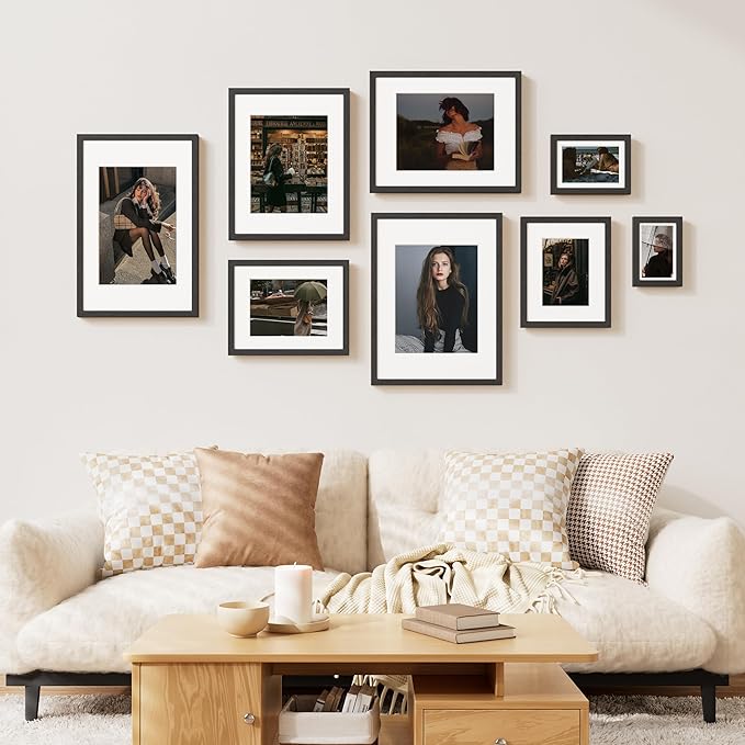 Vittanly 12x16 Picture Frame Set of 2, Solid Wood Frame for Wall Art Photo and Prints, Display Photo 8.5x11 with Mat or 12x16 without Mat, Black