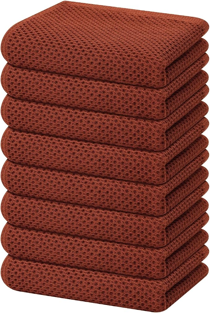 Homaxy 100% Cotton Waffle Weave Kitchen Dish Towels 8-Pack, Rust | 13 x 28 by Homaxy