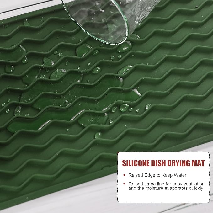 Silicone Dish Drying Mat, Non-Slip Easy Clean Sink Mat, Dark Green, Large - Image 4