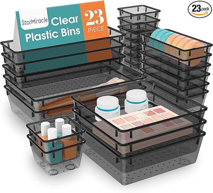 23 PCS Drawer Organizer Set, 5 Size Bathroom and kitchen organizer Trays | by StorMiracle