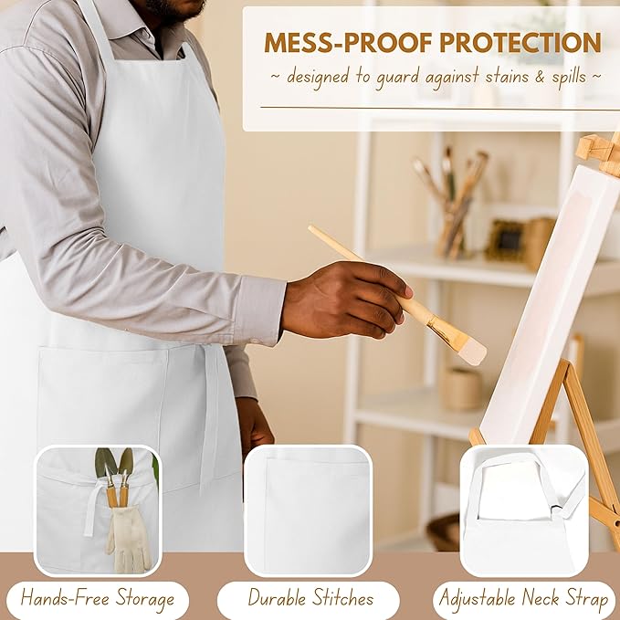 Native Fab Kitchen Apron 2 Pack - 100% Cotton Adjustable, Durable Apron with Pockets, Perfect for Cooking, Baking, Grilling