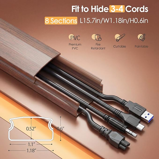 Yecaye TV Cord Hider, 125in Cord Cover, W1.18in H0.6in, Cherry | Large Cable - Image 2
