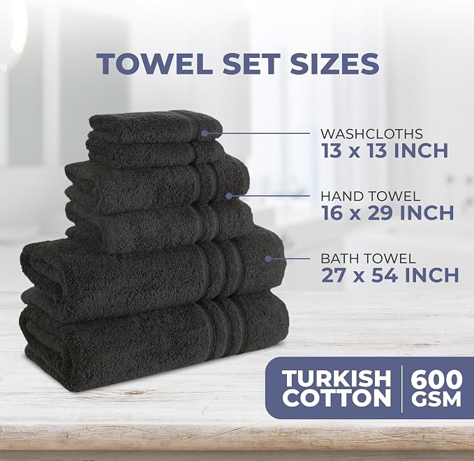 Black 6 Pack Bath Towels Sets Linen - Image 3