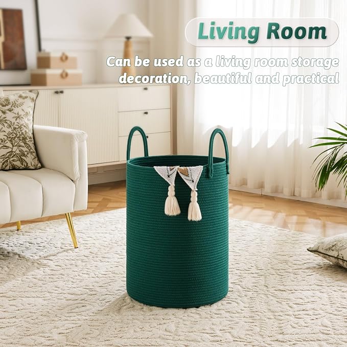 Artfeel Laundry Basket, Woven Cotton Rope Laundry Hamper, 40L - Image 2