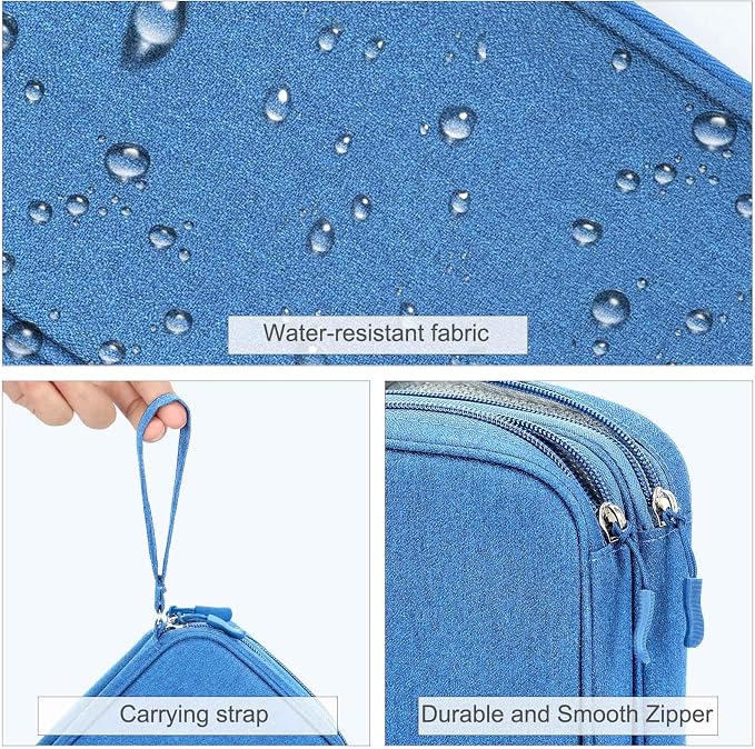 FYY Electronic Organizer, Travel Tech Pouch Bag, Cyan | Wrist Strap, Waterproof - Image 4