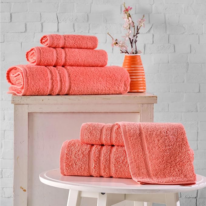 Hawmam Linen Coral Orange 6 Piece Bath Towels Set - Image 2
