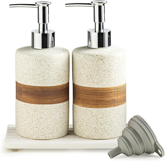 2 Pack Ceramic Soap Dispensers Set, Hand and Dish Soap Dispenser | Shampoo and by Cormomu