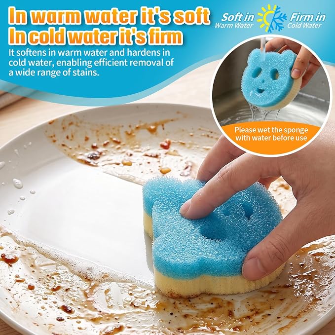 12 Pack Scrub Sponges for Dishes, Dual-Sided Temperature-Responsive Scrubber - Image 2