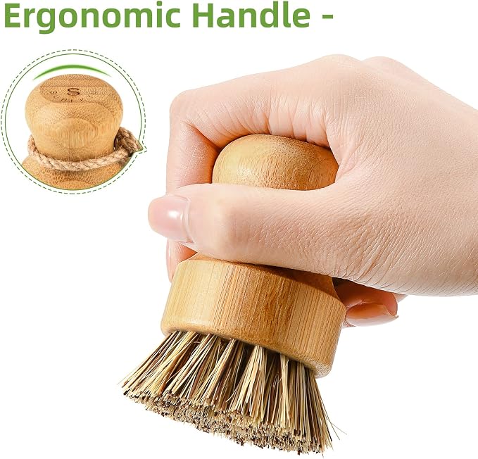SUBEKYU Bamboo Dish Scrub Brush, Produce Brush, 2 Pack - Image 6