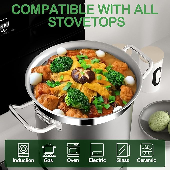 Commercial Grade Large Stock Pot - Soup Pot with Lid - Non-Nickel Stainless Steel - Healthy Cookware Polished Stockpots - Heavy Duty - 50 Quart (12.5Gallon)