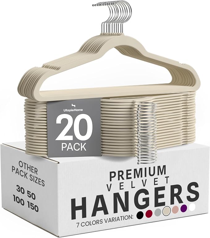 Utopia Home Velvet Hangers, 20 Pack, Ivory | Luxury Non-Slip Slim Pant & Coat by UTOPIAHOME