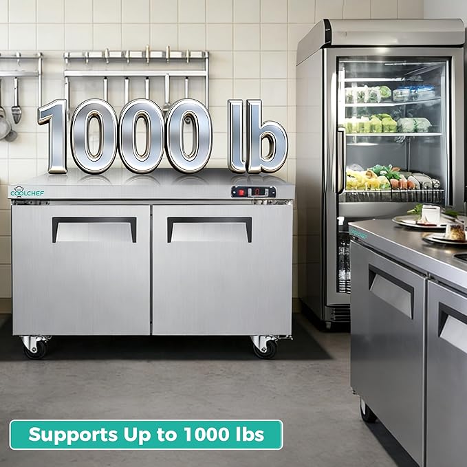 48" Commercial Double Door Worktop Freezer, 12.2 Cu.ft Stainless Steel Undercounter Freezer, -8–0°F, R290