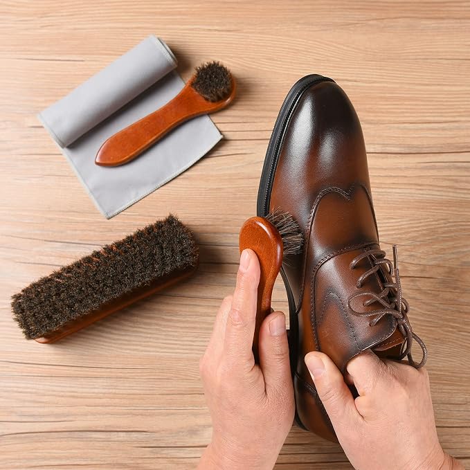 Unekez 4-Piece Horsehair Shoe Brush Shine Kit, Shoe Polish Kit, Leather Shoes - Image 4