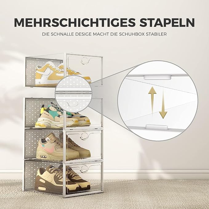 Pinkpum XXL 6 Pack Shoe Storage Box Clear Plastic Stackable Shoe Organizer - Image 3
