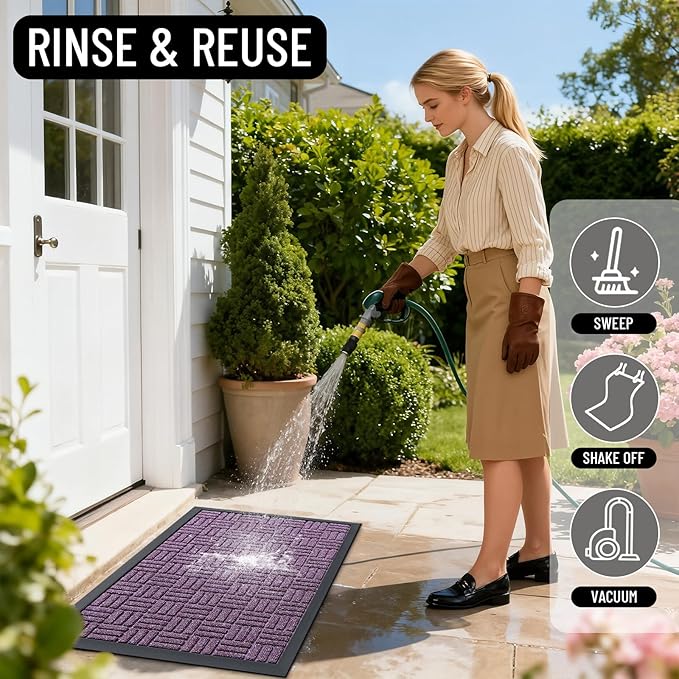 OLANLY Front Door Mat Outside Entrance 47x17, Absorbent, Heavy Duty Sturdy Natural Rubber Doormat Indoor Outdoor, Non-Slip, Stain and Fade Resistant, Low Profile Floor Mat for Entryway, Violet
