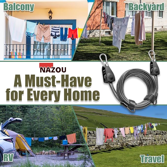 NAZOU Outdoor Retractable Clothesline, 3/16" Coated Steel Wire Rope - Image 8