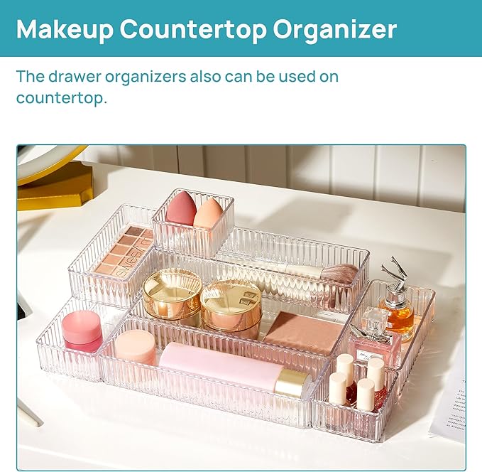 Vtopmart 7 PCS Clear Makeup Drawer Organizers Bins, 4-Size Stackable Makeup and - Image 5