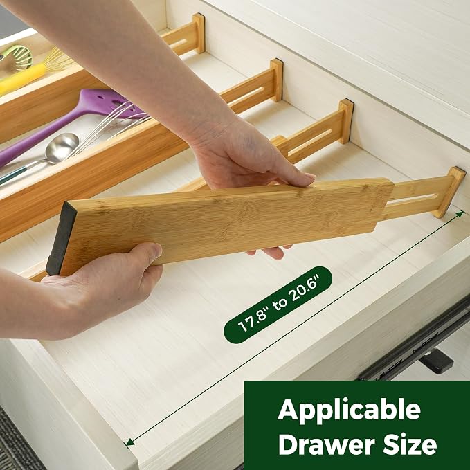 Utoplike 4 Pcs Bamboo Kitchen Drawer Dividers, Large Drawers Organizers | - Image 3