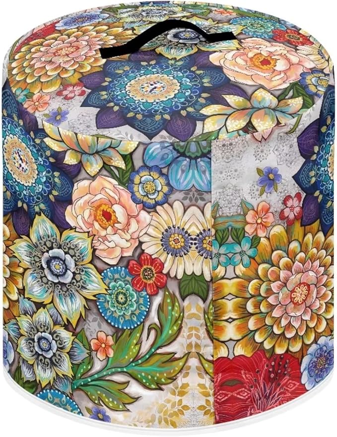 Dust Cover for 3 Quart Pressure Cooker Air Fryer Rice Cooker Kitchen Appliance Dust Covers with Storage Pockets Dust-proof Washable, Blooming Flower