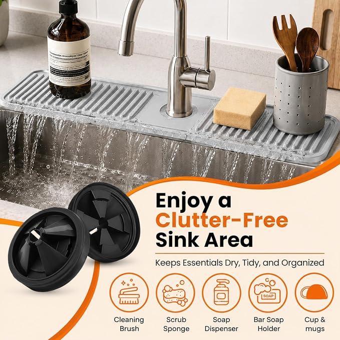 24 Inch Silicone Faucet Mat for Kitchen Sink Splash Guard, W/Sink Baffle | - Image 5