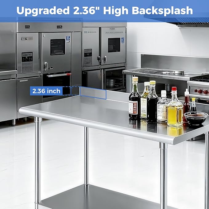 OSTBA Stainless Steel Table for Prep & Work 24x60 Inches with Backsplash, NSF Metal Commercial Heavy Duty Table with Adjustable Undershelf and Foot for Restaurant Kitchen Home and Hotel