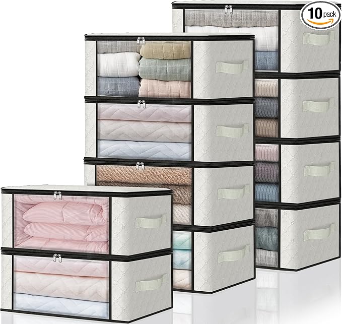 HomeHacks 10-Pack Clothes Organizer Storage Bags, 35L Storage Bins, Reinforced by HomeHacks