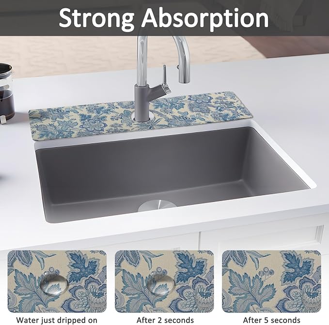 24" X 5.5" Kitchen Sink Splash Guard Faucet Mat Flora Super Absorbent Fast - Image 3
