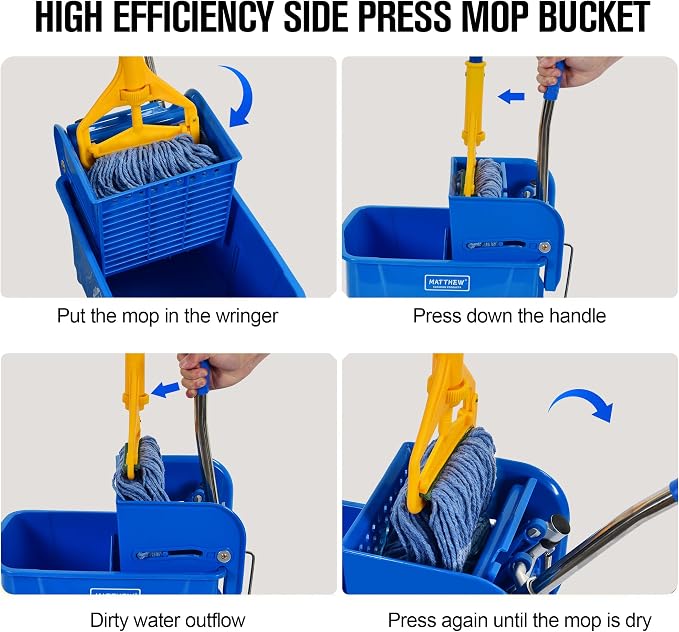 MATTHEW Cleaning Blue 22Quart Compact Mop Bucket INCL.2 Pcs Mop Head - Image 6