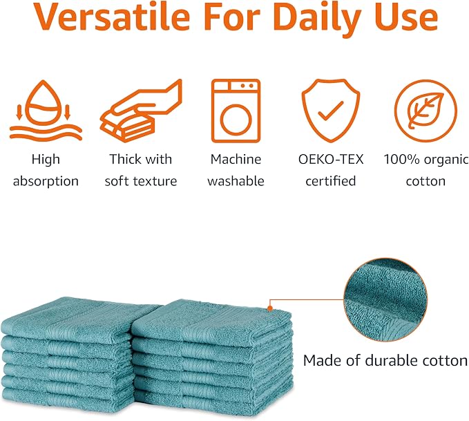 Amazon Basics Highly Absorbent, Fade-Resistant 100% Cotton Washcloths, Machine - Image 2