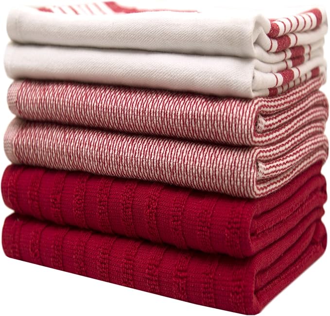 Premium Kitchen Towels 6 Pack 100% Cotton 20"x28" Dish Towels Red Striped - Image 6