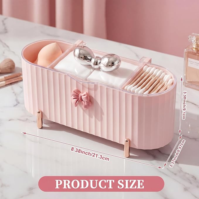 Hushee Coquette Makeup Organizer 3 Compartment Cotton Pad Compatible - Image 3