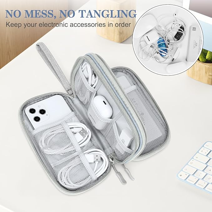 FYY Electronic Organizer, Travel Tech Pouch Bag, Cable Organizer Light Grey | - Image 5