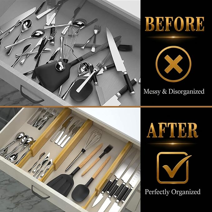 Adjustable Bamboo Drawer Dividers Expandable 8 Pack 17-22 Organizer | Kitchen - Image 3