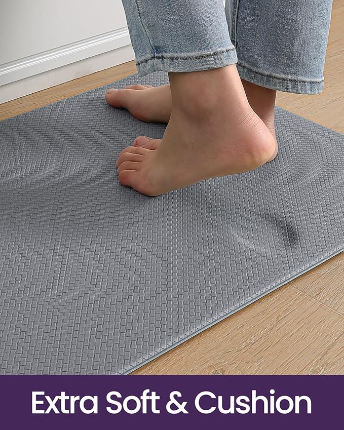 DEXI Kitchen Floor Mats Cushioned Anti Fatigue, 23x59, Large Wide Standing Runner Rug Waterproof, Comfort Memory Foam Padded for Front Sink Laundry, Grey
