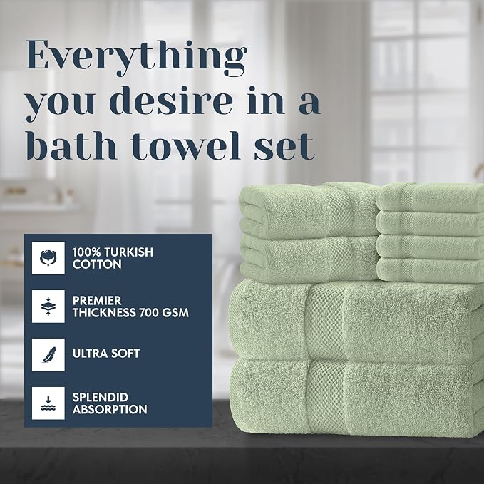 White Classic Luxury Bath Towel Set of 8 Pieces - Image 2