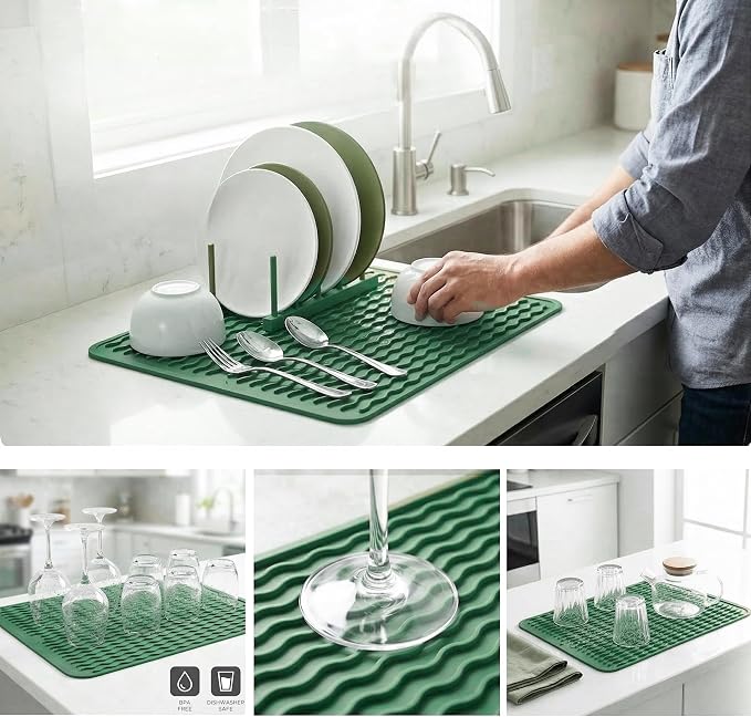 MicoYang Silicone Dish Drying Mat — Quick-Dry Ridges Counter & Sink Pad - Image 4