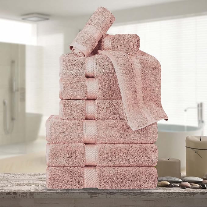 Superior Egyptian Cotton 800 GSM Plush Absorbent, 9 Piece Set, Muted Mauve | by SUPERIOR