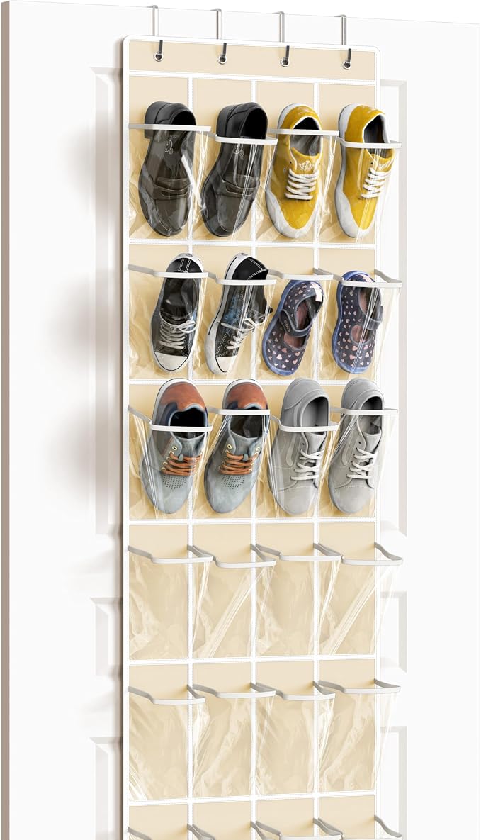Simple Houseware 24 Pockets Clear Over the Door Shoe Organizer, 4 Durable Metal by SimpleHouseware