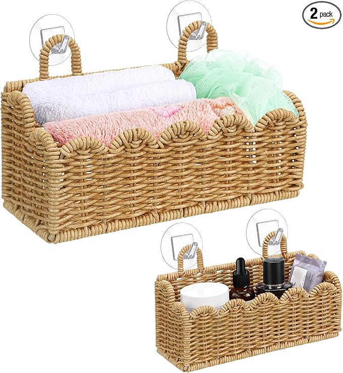 Tioncy 2 Pcs Scalloped Woven Hanging Wall Baskets by Tioncy